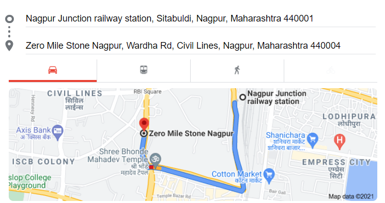 Nagpur Railway station to Zero Mile Stone Nagpur